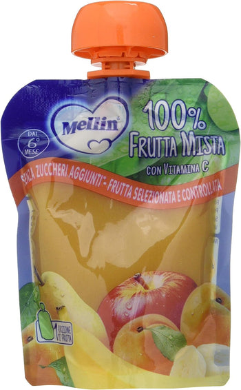Mellin Pouch Merenda Frutta Mista Con Vitamina C, 90 g, Confezione da 6